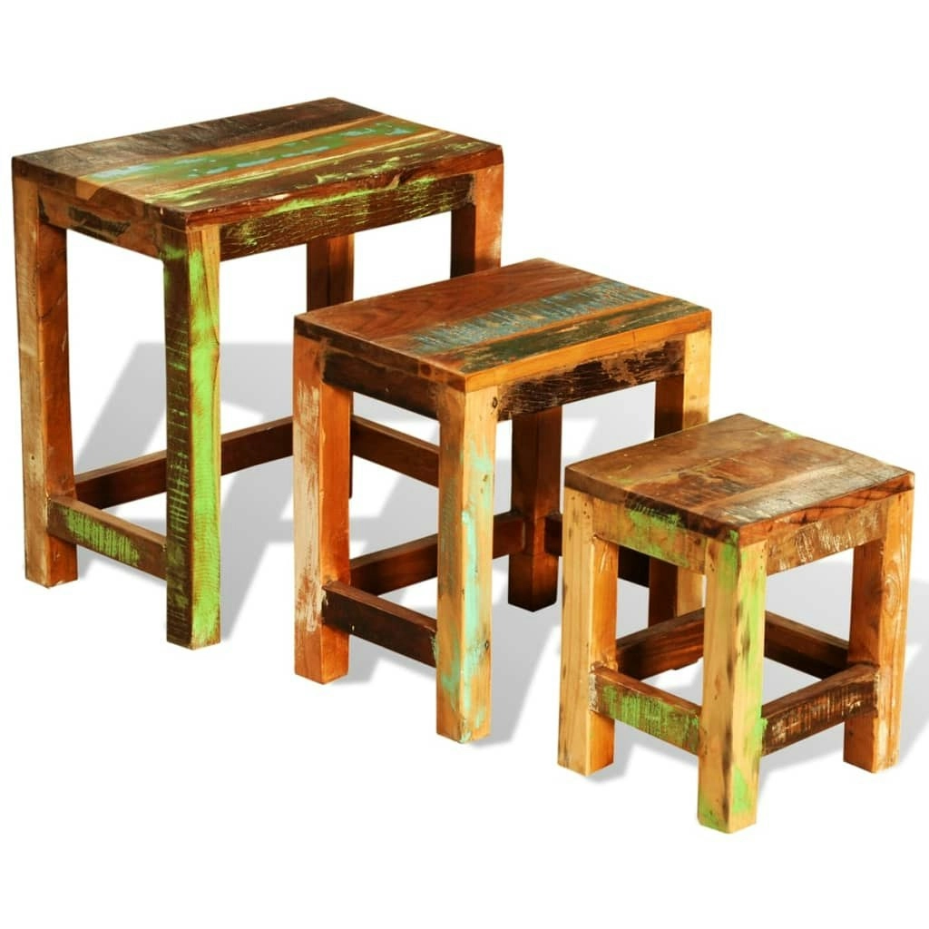 Nesting Table Set 3 Pieces Vintage Reclaimed Wood 241093