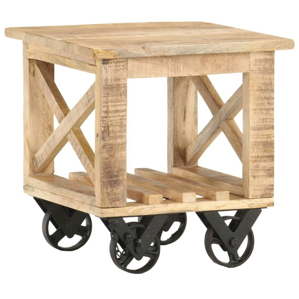 Side Table with Wheels 40x40x42 cm Rough Mango Wood 320936