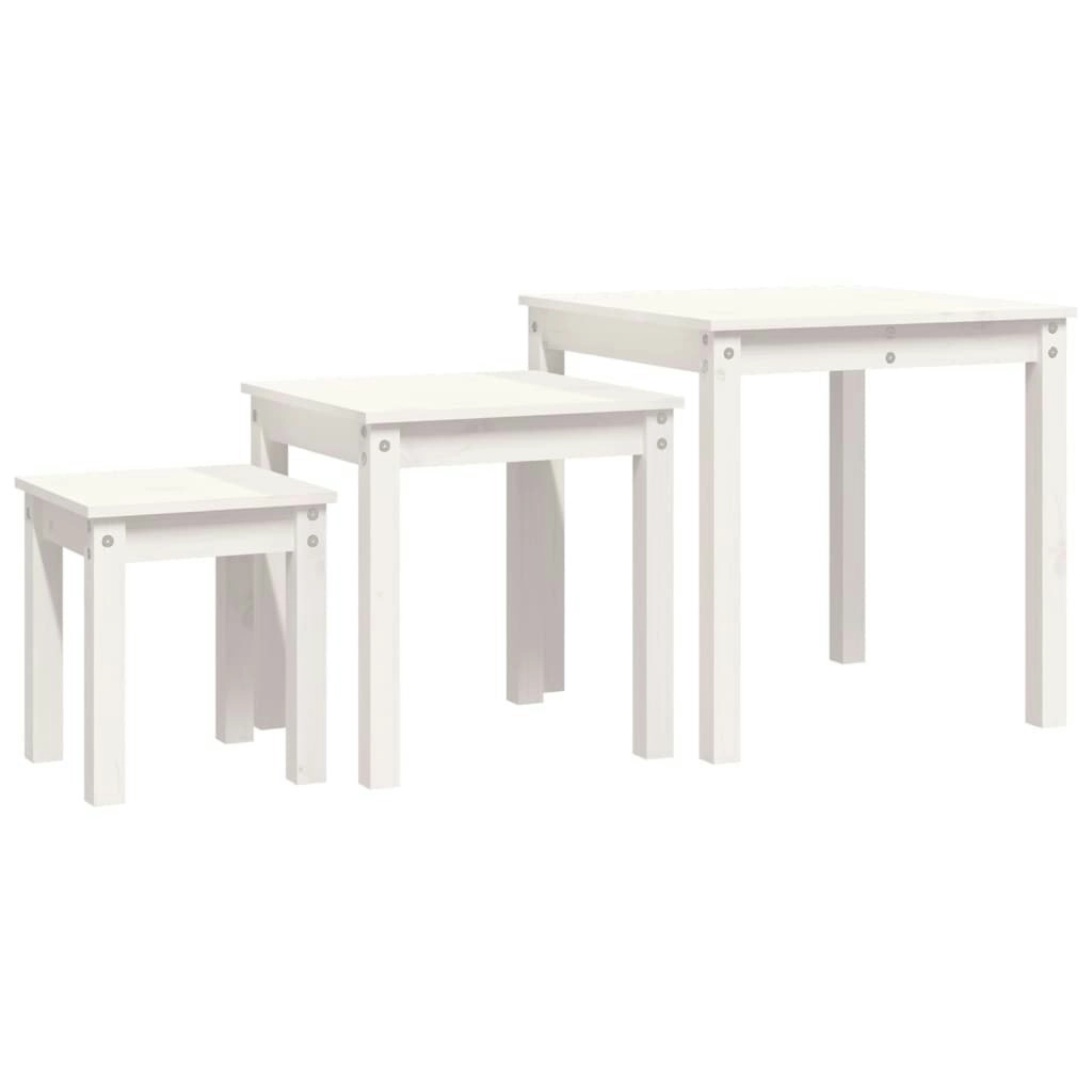 Nesting Tables 3 pcs White Solid Wood Pine 824974