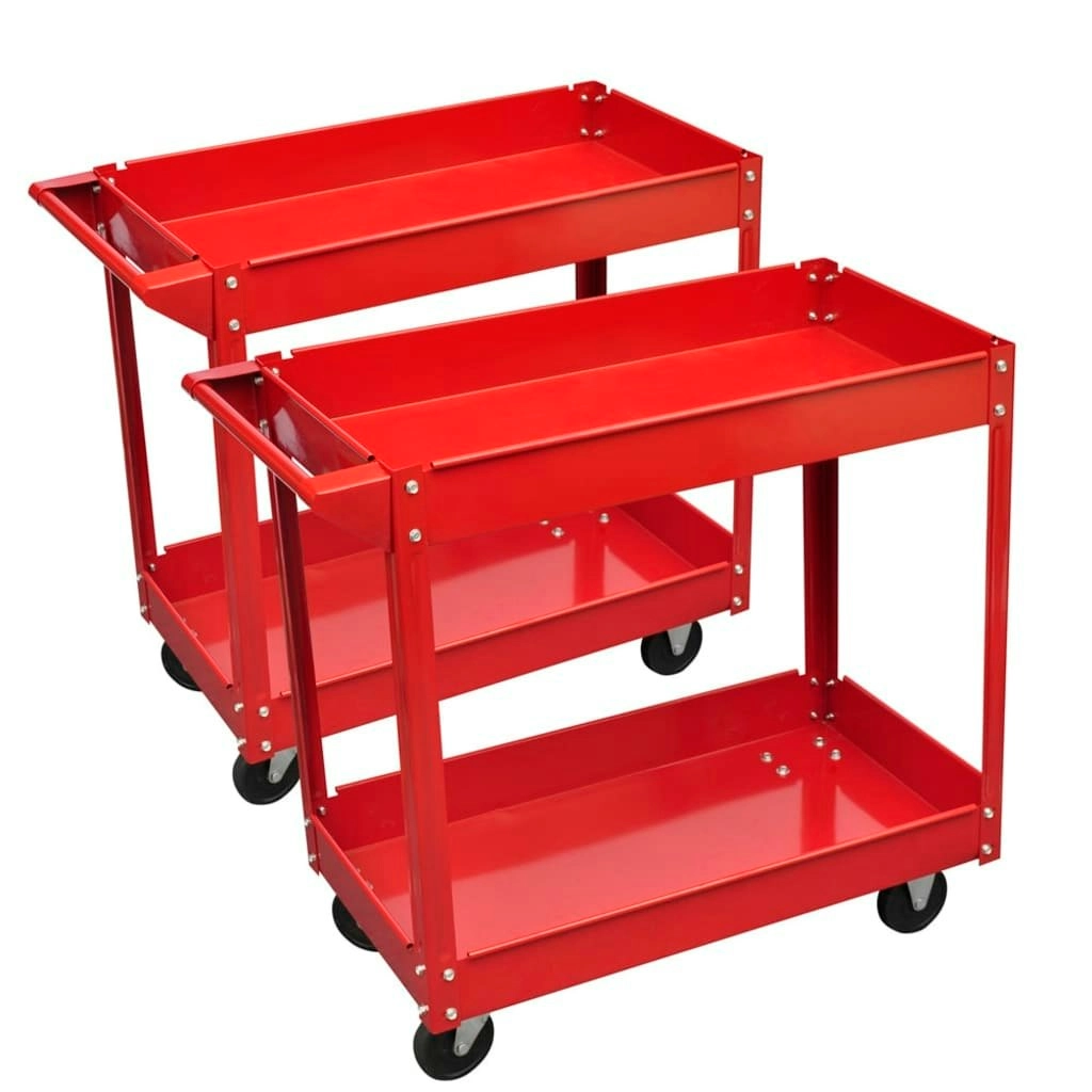 2 x Workshop Tool Trolley 100 kg 2 Shelves 140155