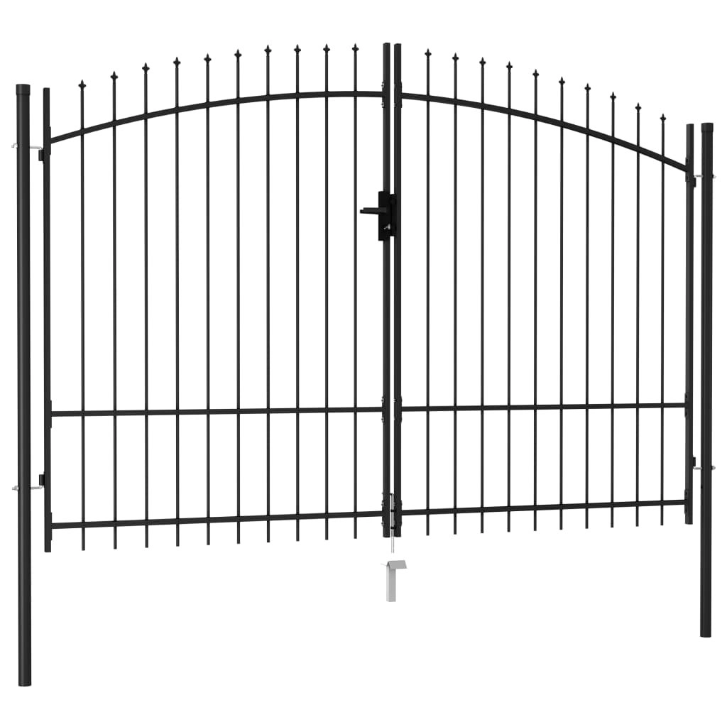 Fence Gate Double Door with Spike Top Steel 3x2 m Black 145738