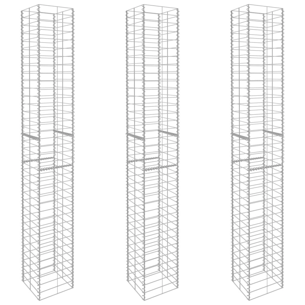 Gabion Baskets 3 pcs Galvanised Steel 25x25x197 cm 145088