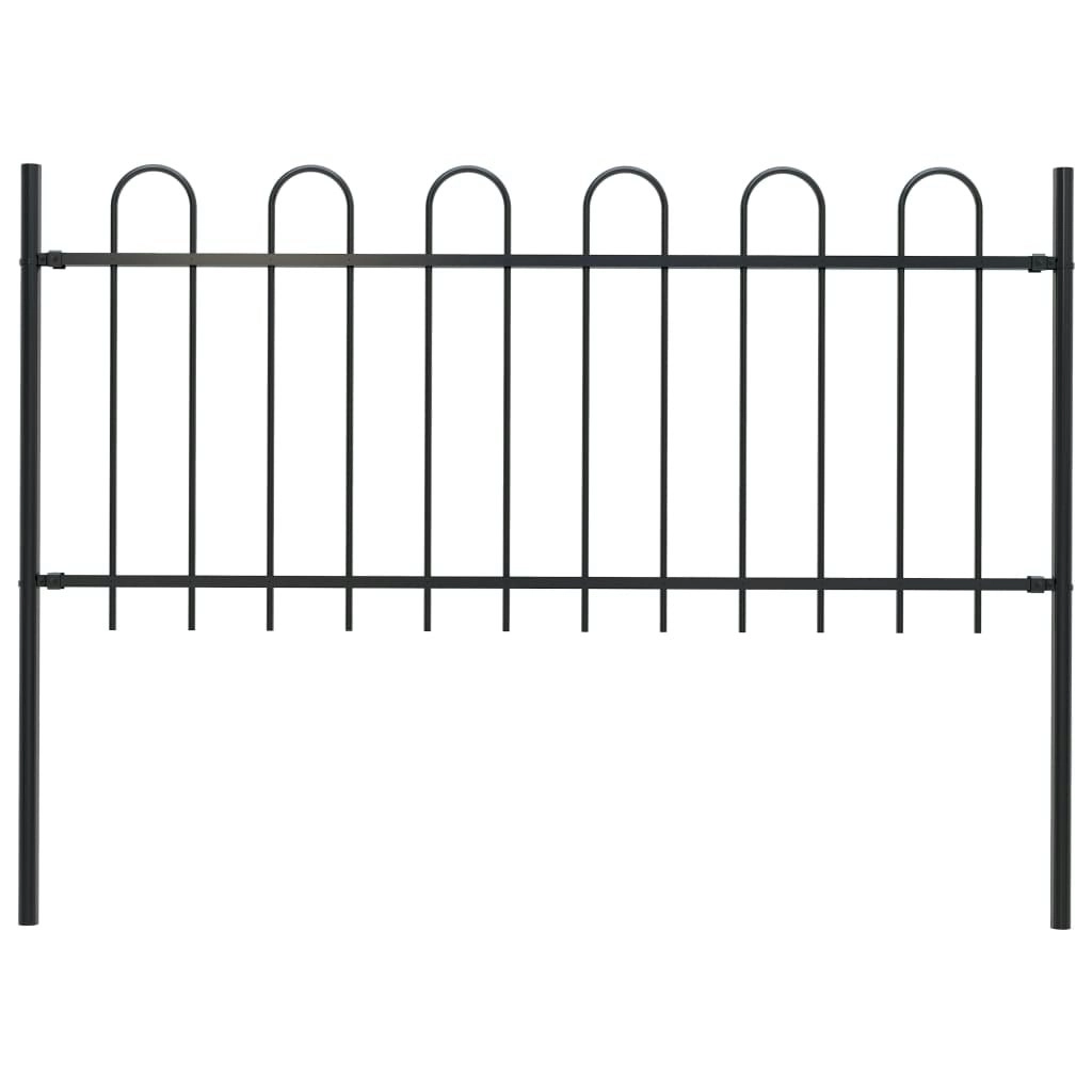 Garden Fence with Hoop Top Steel 1.7x0.8 m Black 144929