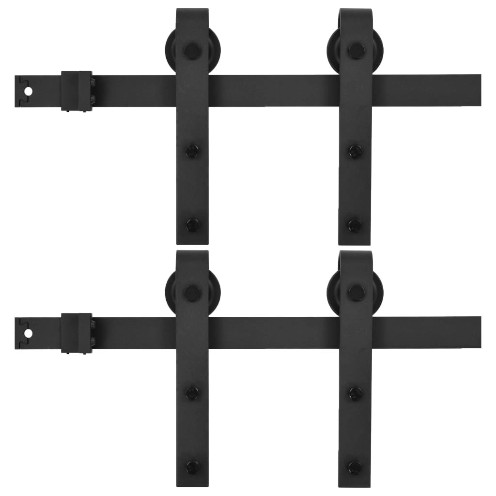 Sliding Door Hardware Kits 2 pcs 200 cm Steel Black 3059845