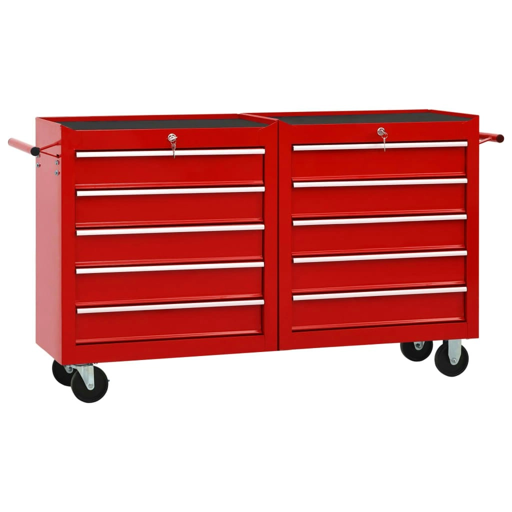 Tool Trolley with 10 Drawers Steel Red 3056731