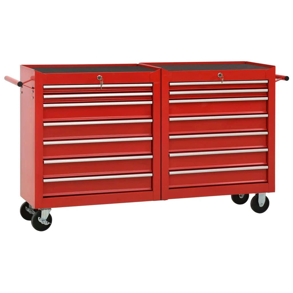 Tool Trolley with 14 Drawers Steel Red 3056732