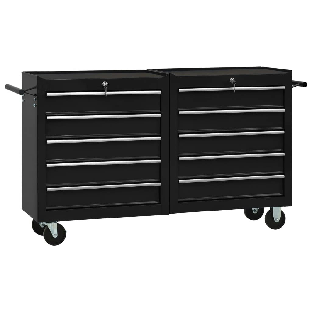 Tool Trolley with 10 Drawers Steel Black 3056735