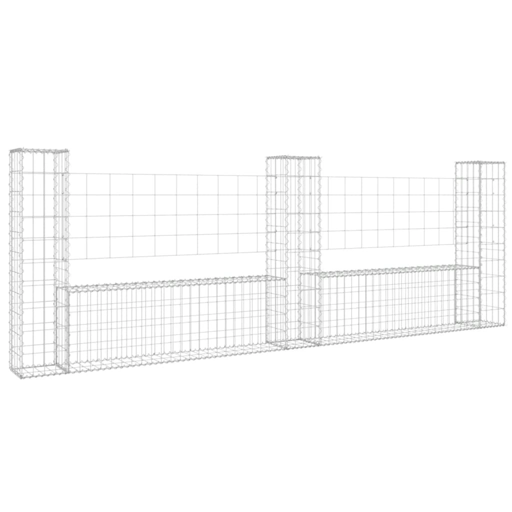 U-shape Gabion Basket with 3 Posts Iron 260x20x100 cm 151276