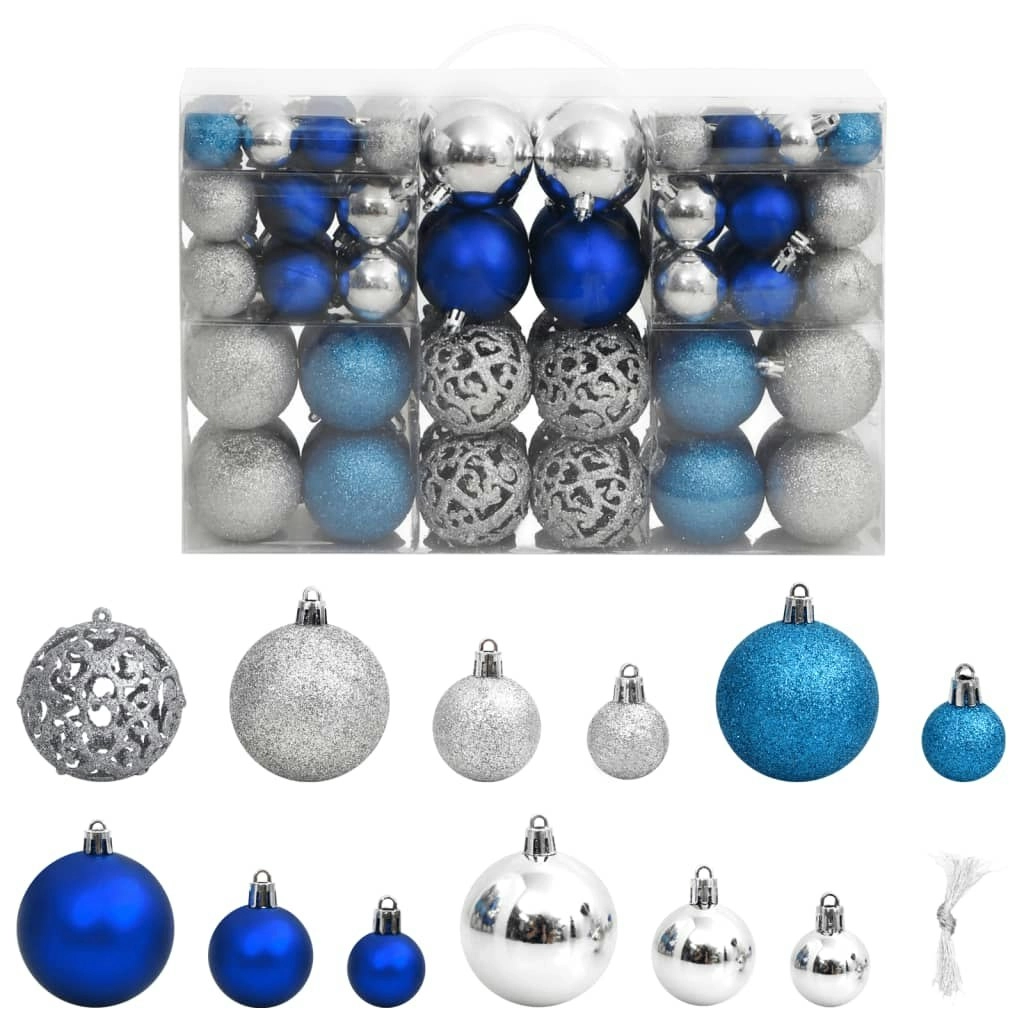 Christmas Baubles 100 pcs Blue and Silver 3 / 4 / 6 cm 356105