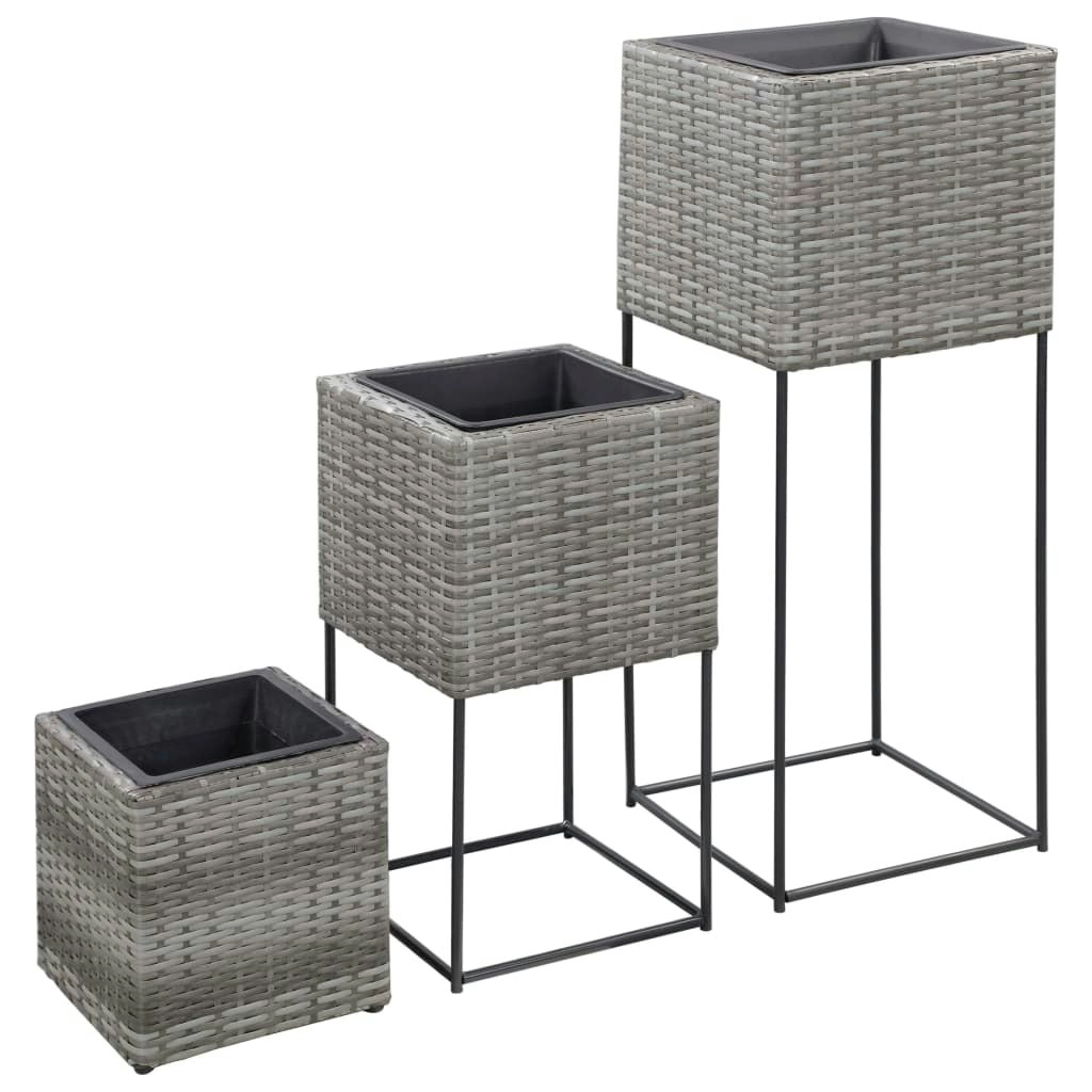 Garden Raised Beds 3 pcs Poly Rattan Grey 46943