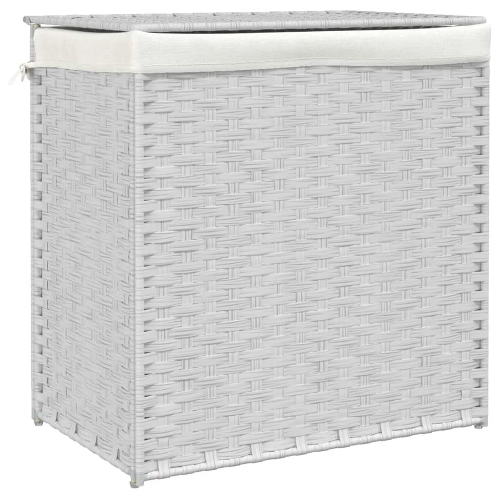 Laundry Basket with 2 Sections White 53x35x57 cm Poly Rattan 372038