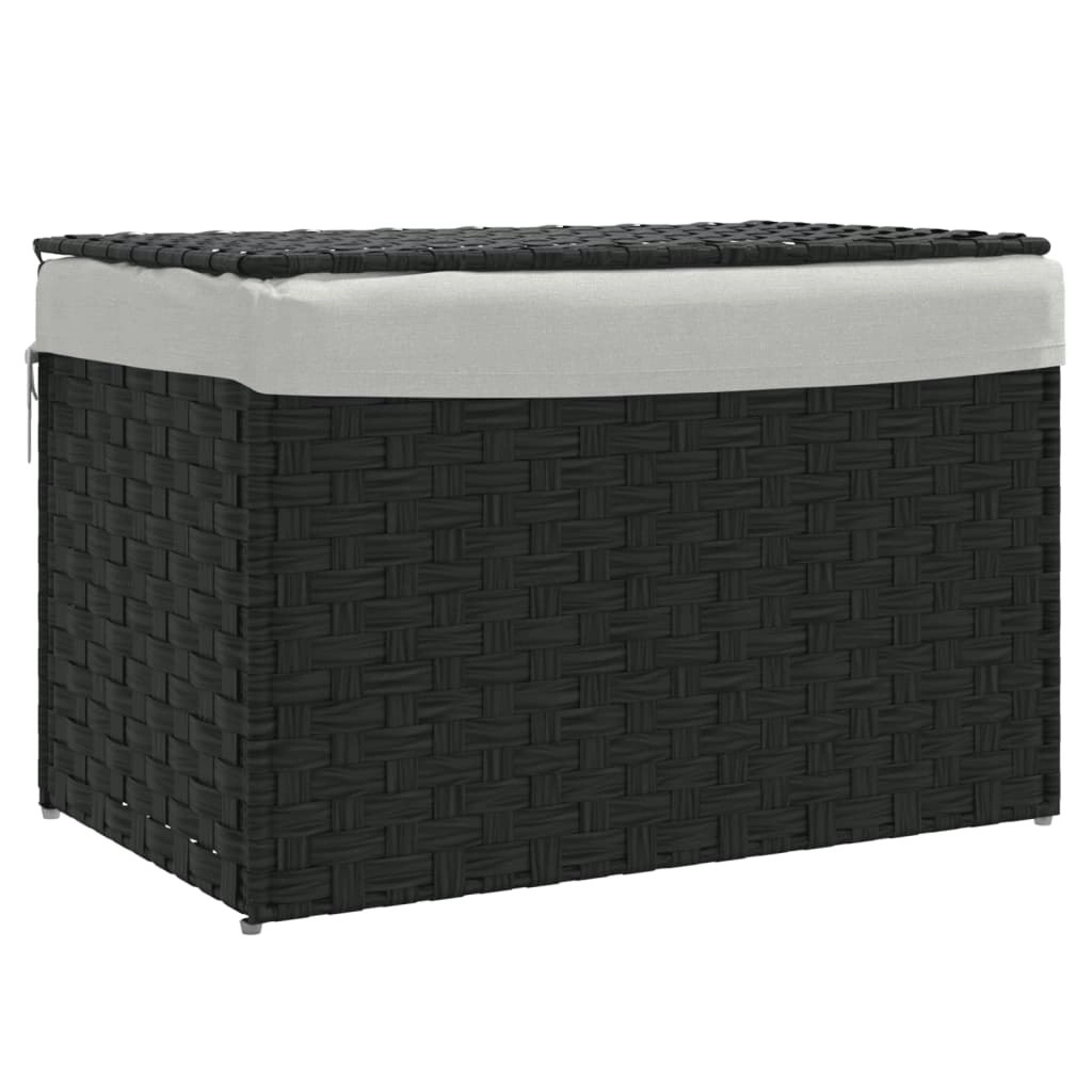 Laundry Basket with Lid Black 55.5x35x34 cm Poly Rattan 372052