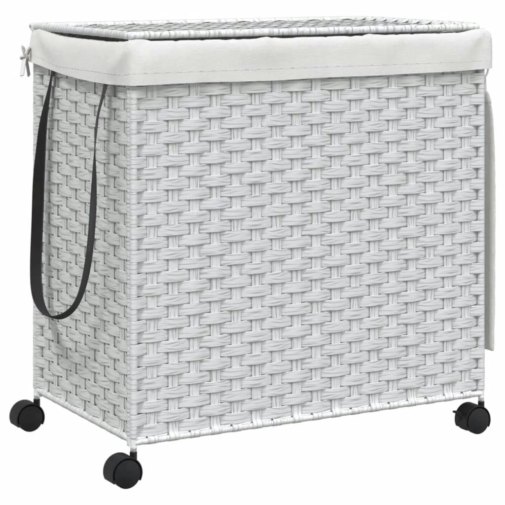 Laundry Basket with Wheels White 60x35x60.5 cm Rattan 372043