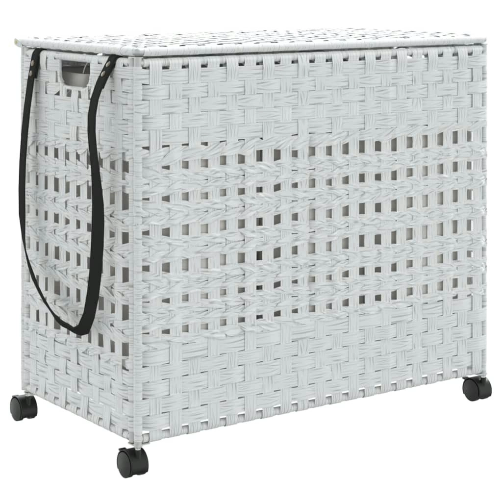 Laundry Basket with Wheels White 66x35x60 cm Rattan 372048