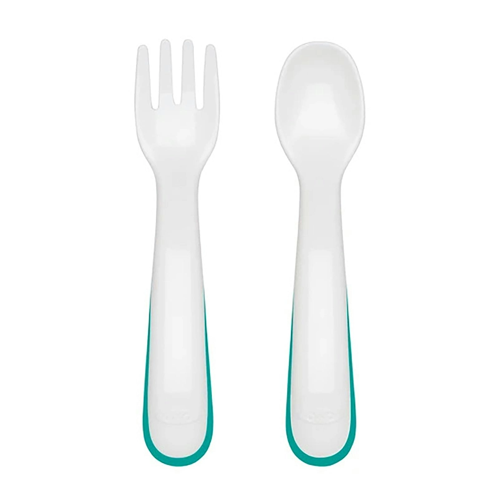 OXO Tot On-The-Go Non-slip Handles Plastic Fork & Spoon Set With Travel Case Teal