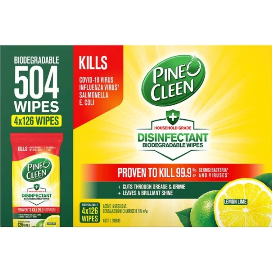 Pine O Cleen Disinfectant Biodegradable Multipurpose Wipes, Lemon Lime, 504 Wipes