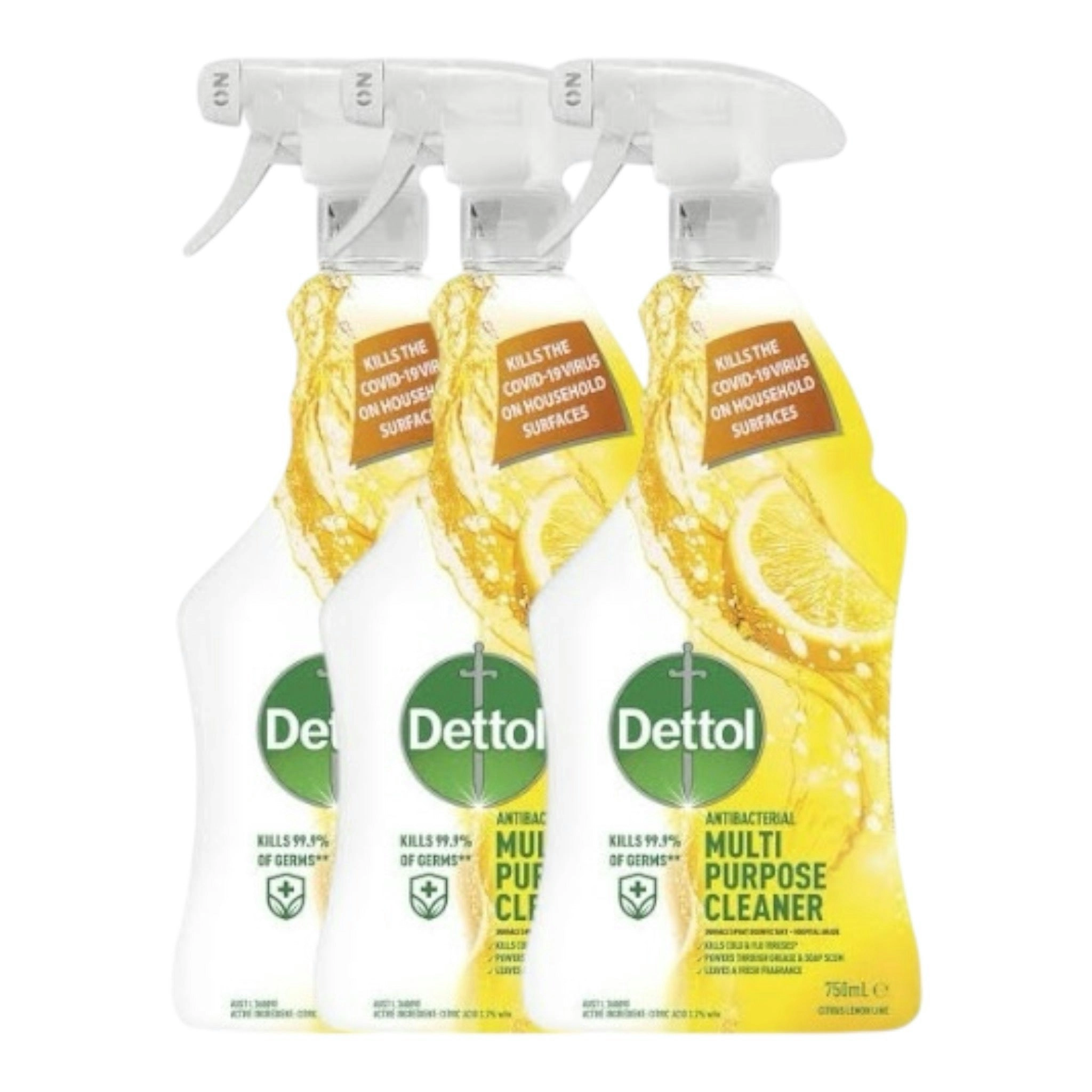 3 Pack Dettol Multipurpose Cleaner Surface Spray Disinfectant Citrus 750ml