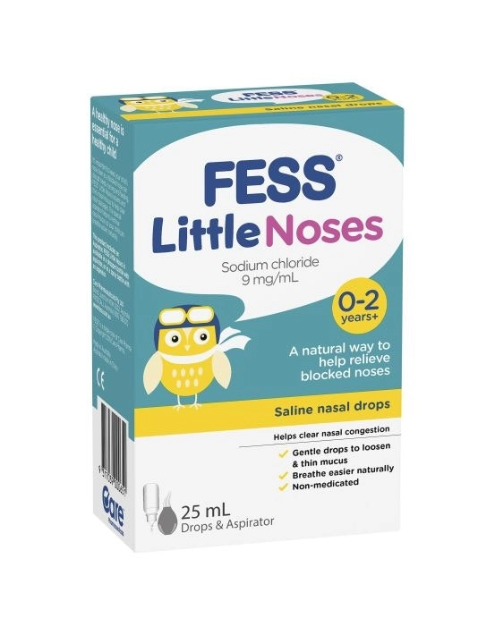 FESS Little Noses 0-2 Years+ Saline Nasal Drops + Aspirator 25mL