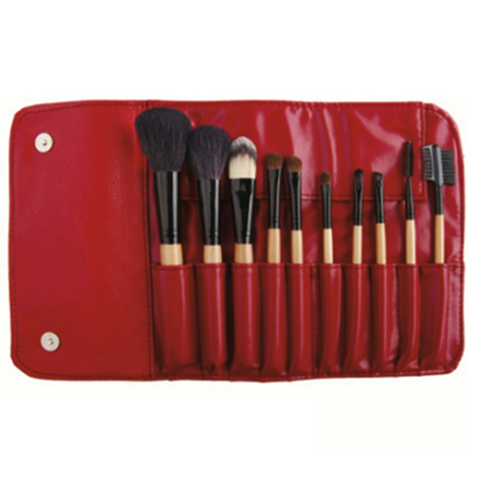 10 Piece Professional Makeup Brush Set Soft Bristle with Carry Case Red