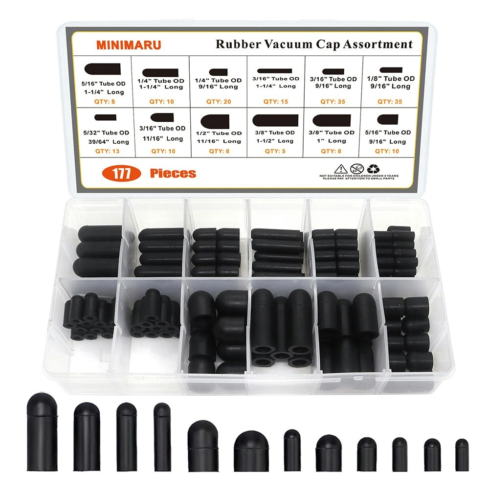 Rubber Vacuum Cap 177-Piece 12 Sizes Assortment Set for Carburetor Automotive