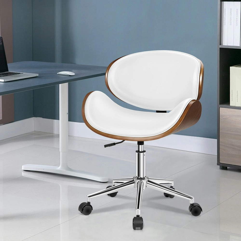 Alfordson Wooden Office Chair Computer Chairs Bentwood Seat Leather White