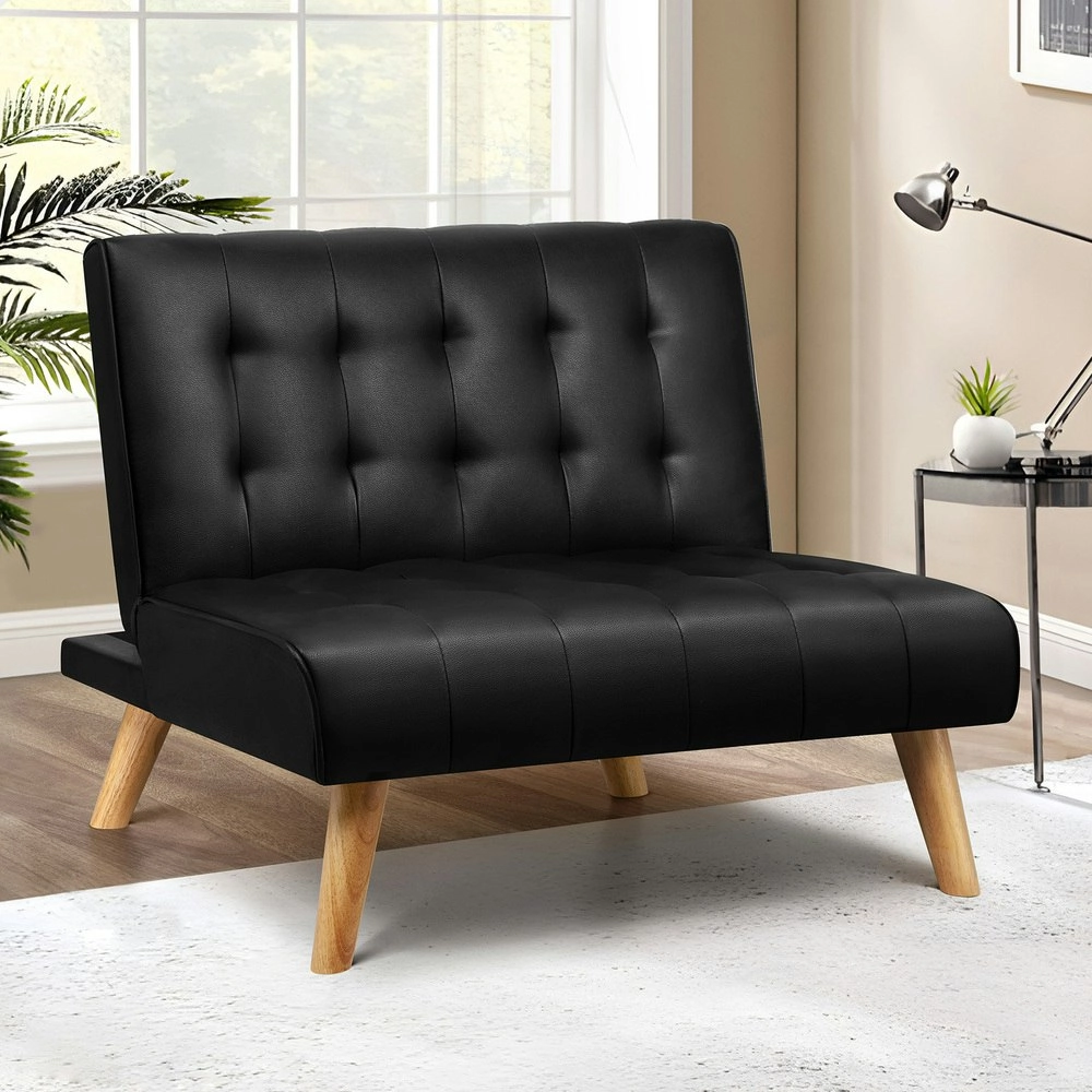 Alfordson Sofa Bed Lounge Chair Single Seater PU Leather Black