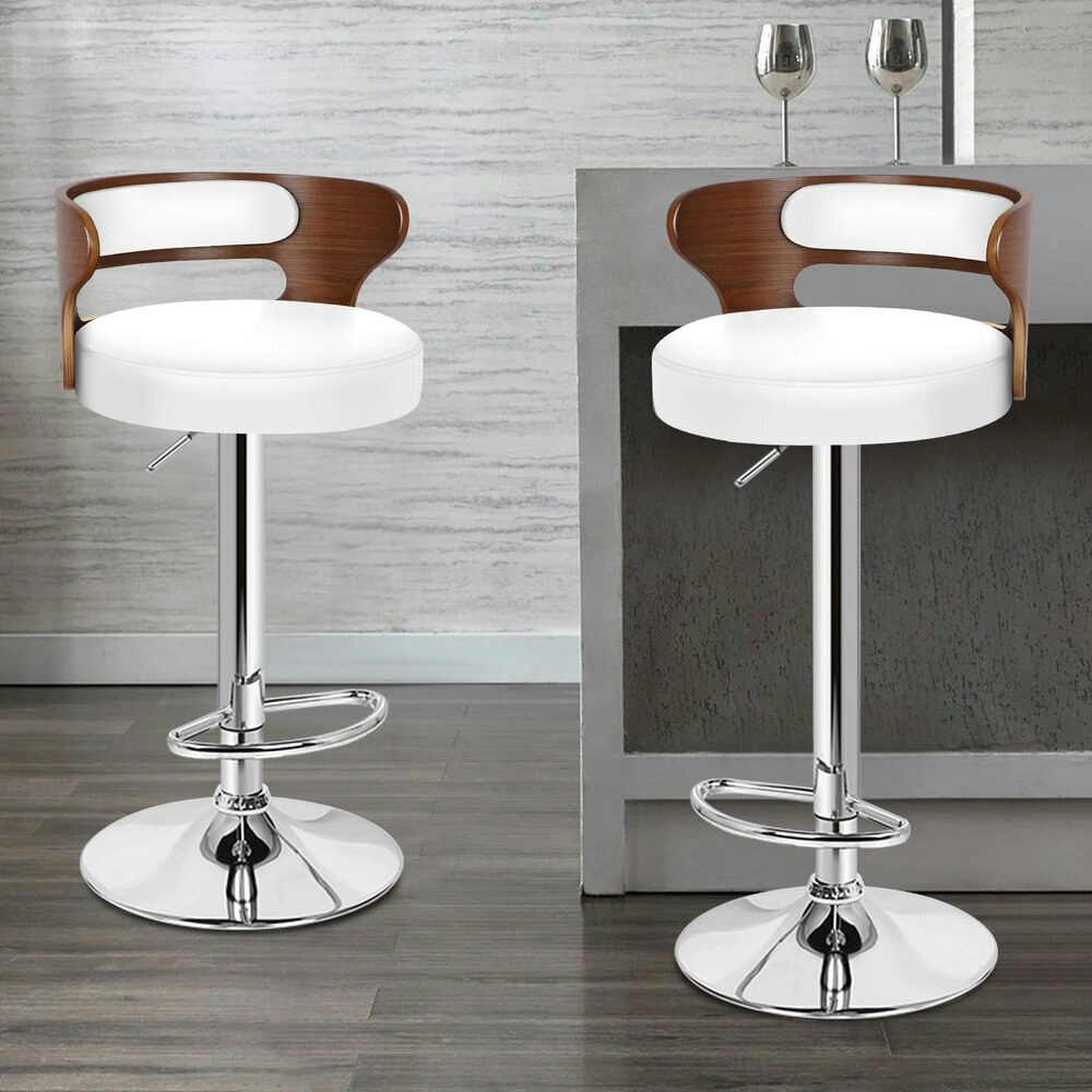 Alfordson 2x Bar Stool Kitchen Swivel Chair Wooden Leather Reno White