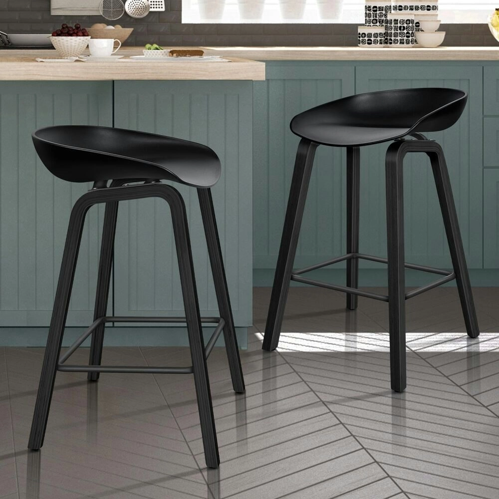 Alfordson 2x Kitchen Bar Stools Bar Stool Counter Wooden Chairs All Black Wade