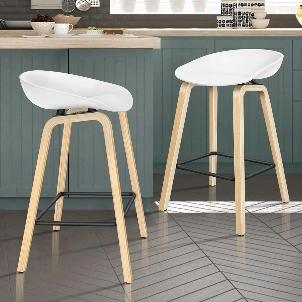 Alfordson 2x Kitchen Bar Stools Bar Stool Counter Wooden Chairs White Wade