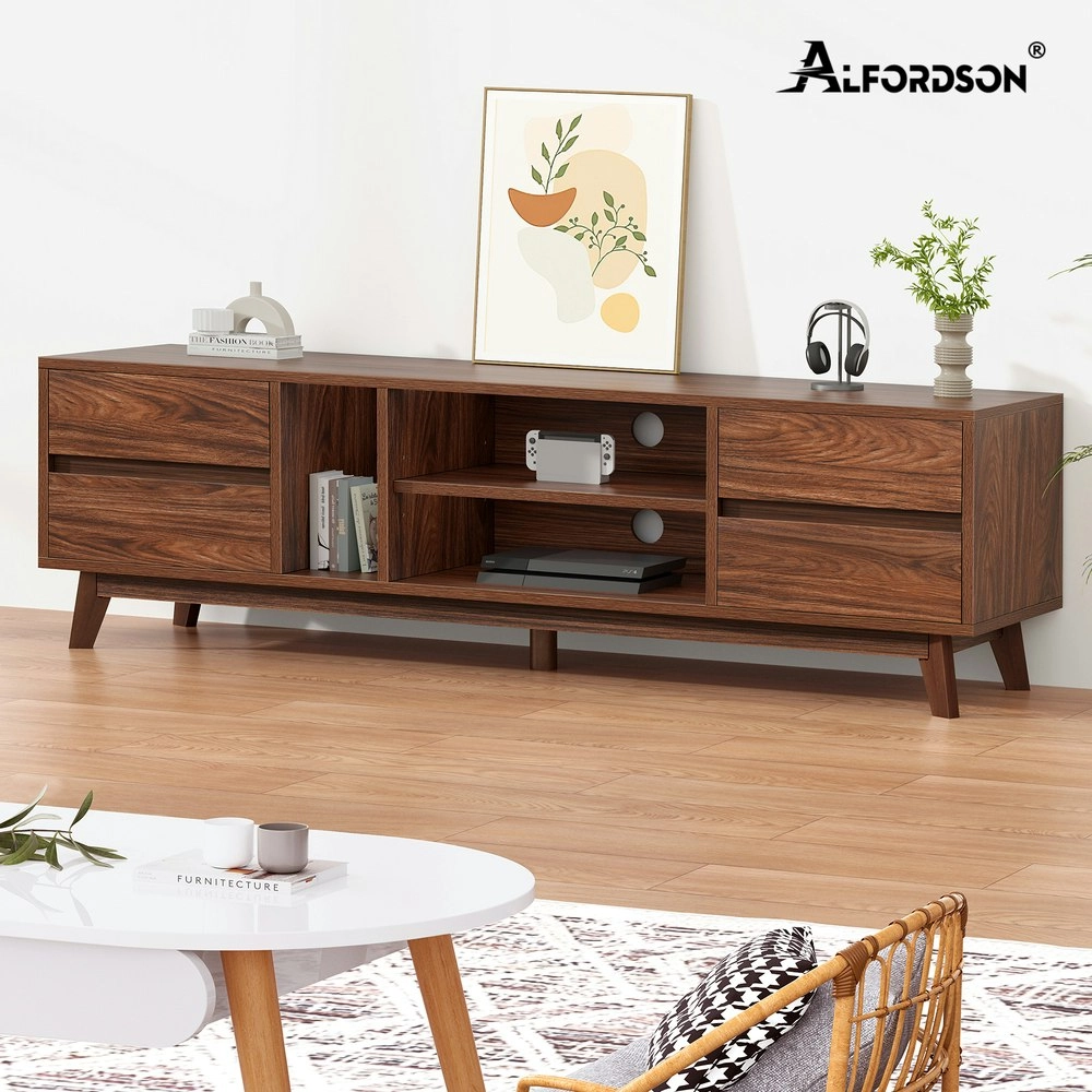 Alfordson Entertainment Unit TV Cabinet Stand 180cm Drawer Shelf Walnut