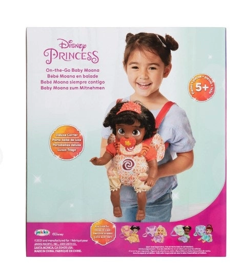 Disney Princess Moana Baby Doll Deluxe with Tiara, Carrier, Plush Friend, Pacifier, Bib & Baby Bottle