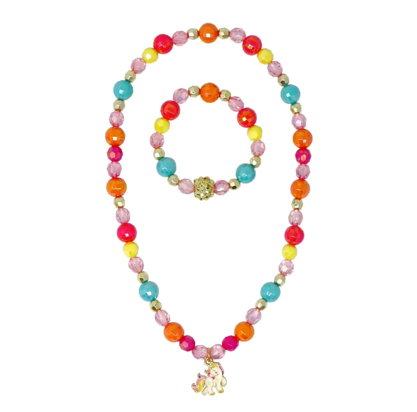 Unicorn Rainbow Charm Necklace and Bracelet Set