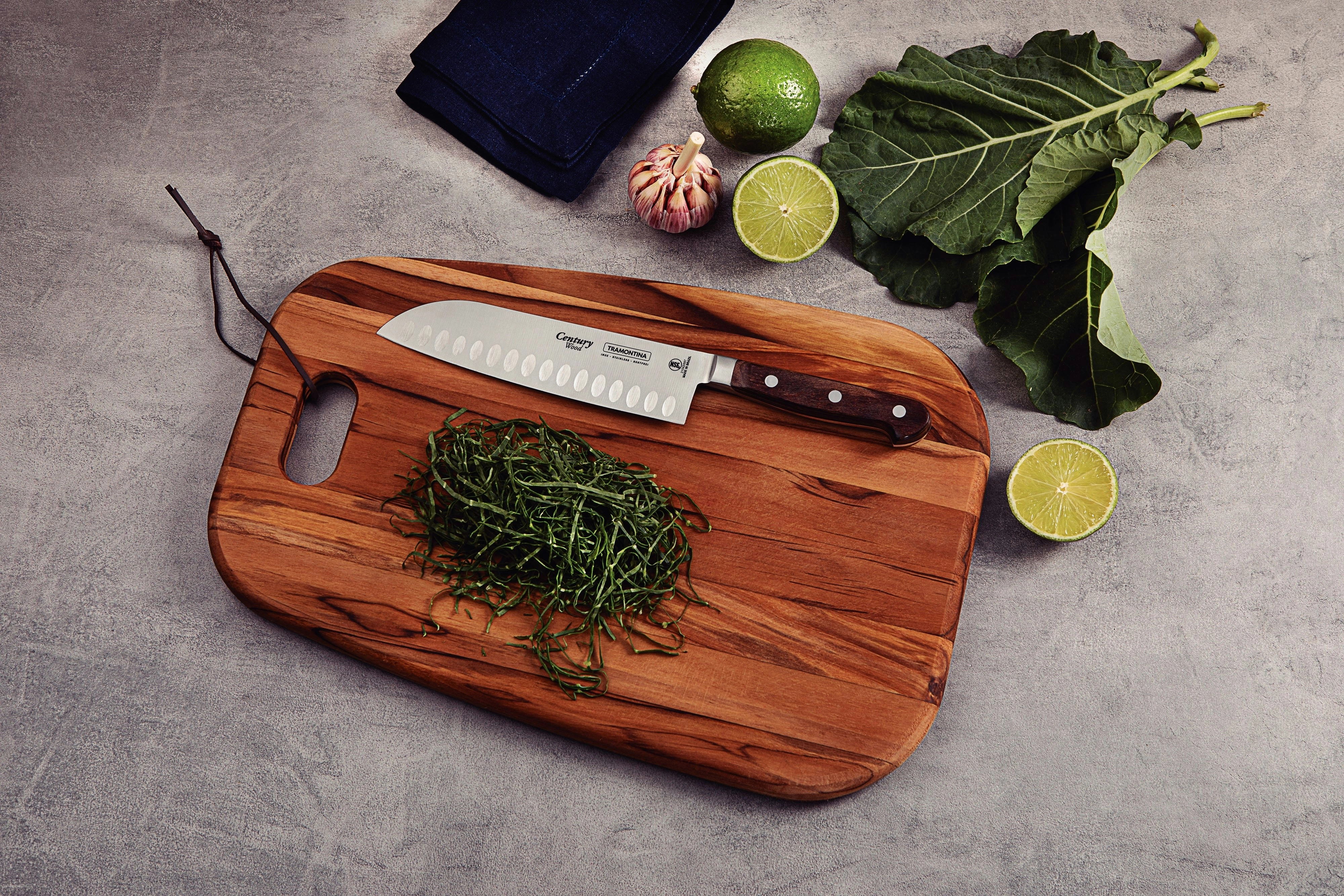 Tramontina Century Wood Santoku Knife with Stainless-Steel Blade and Brown Treated-Wood Handle 7"