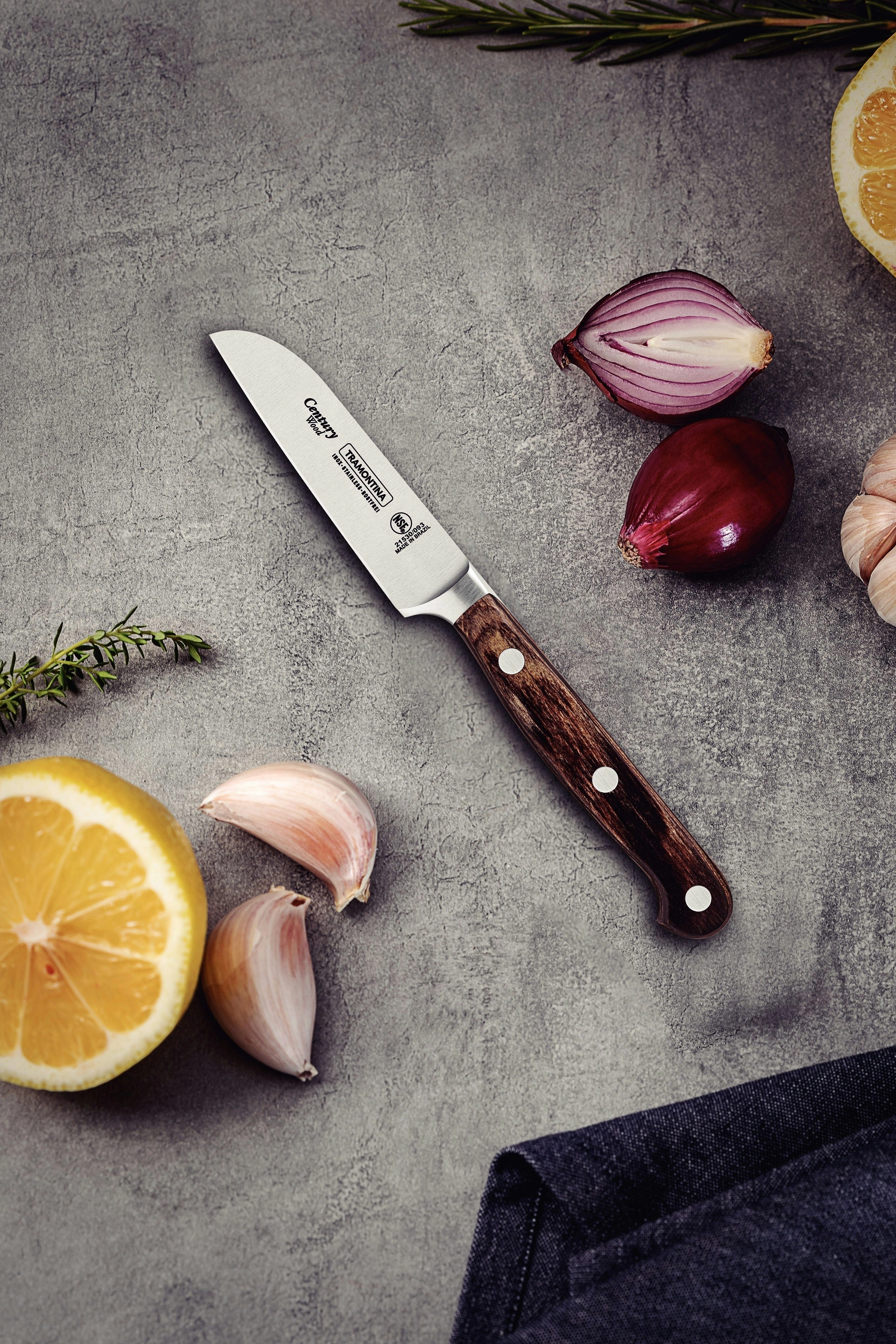 Tramontina Century Wood Stainless-Steel Vegetable and Fruit Knife with Brown Treated-Wood Handle 3"