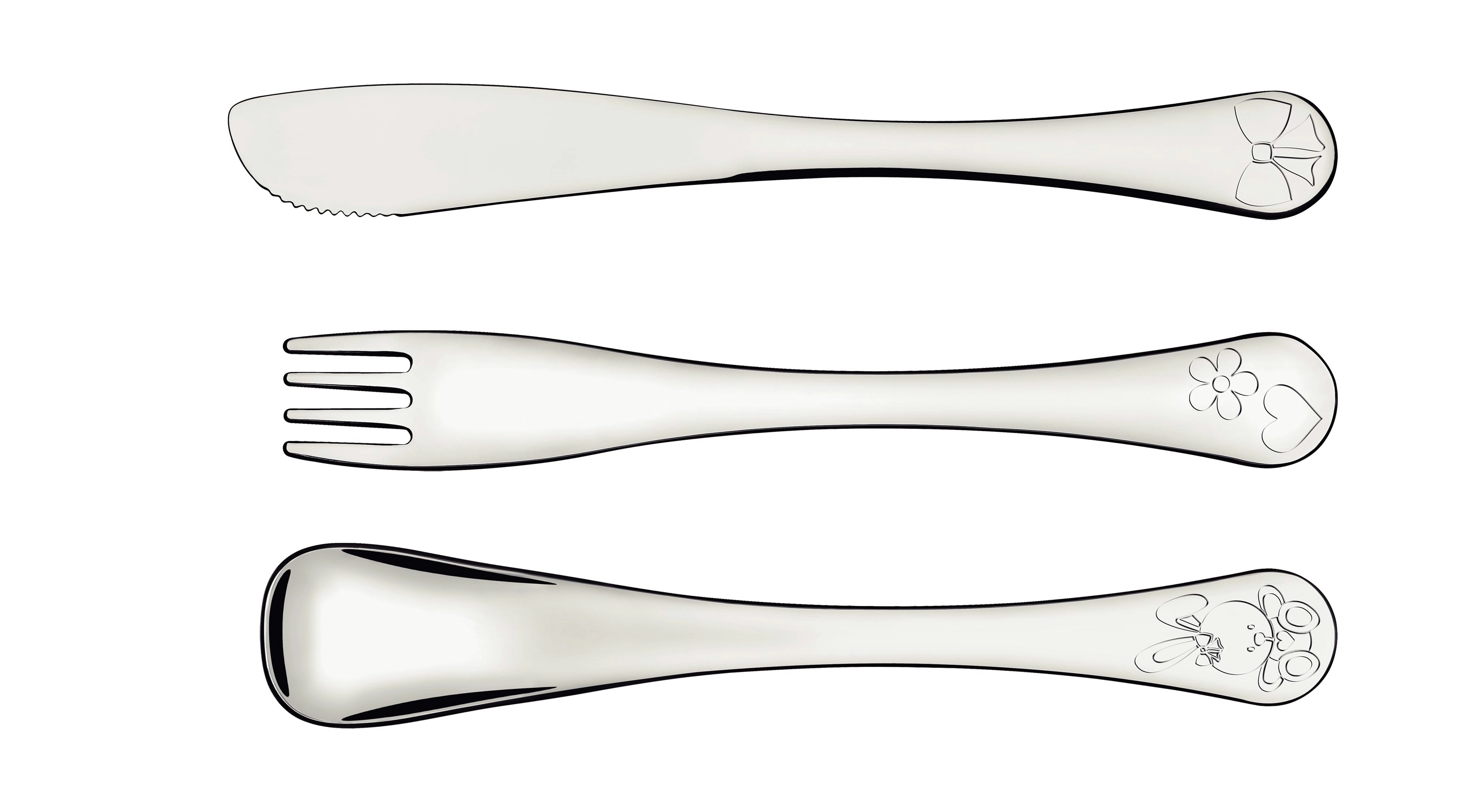 Tramontina Le Petit stainless steel children's flatware set for girls with high-gloss finish and relief pattern, 3 pieces