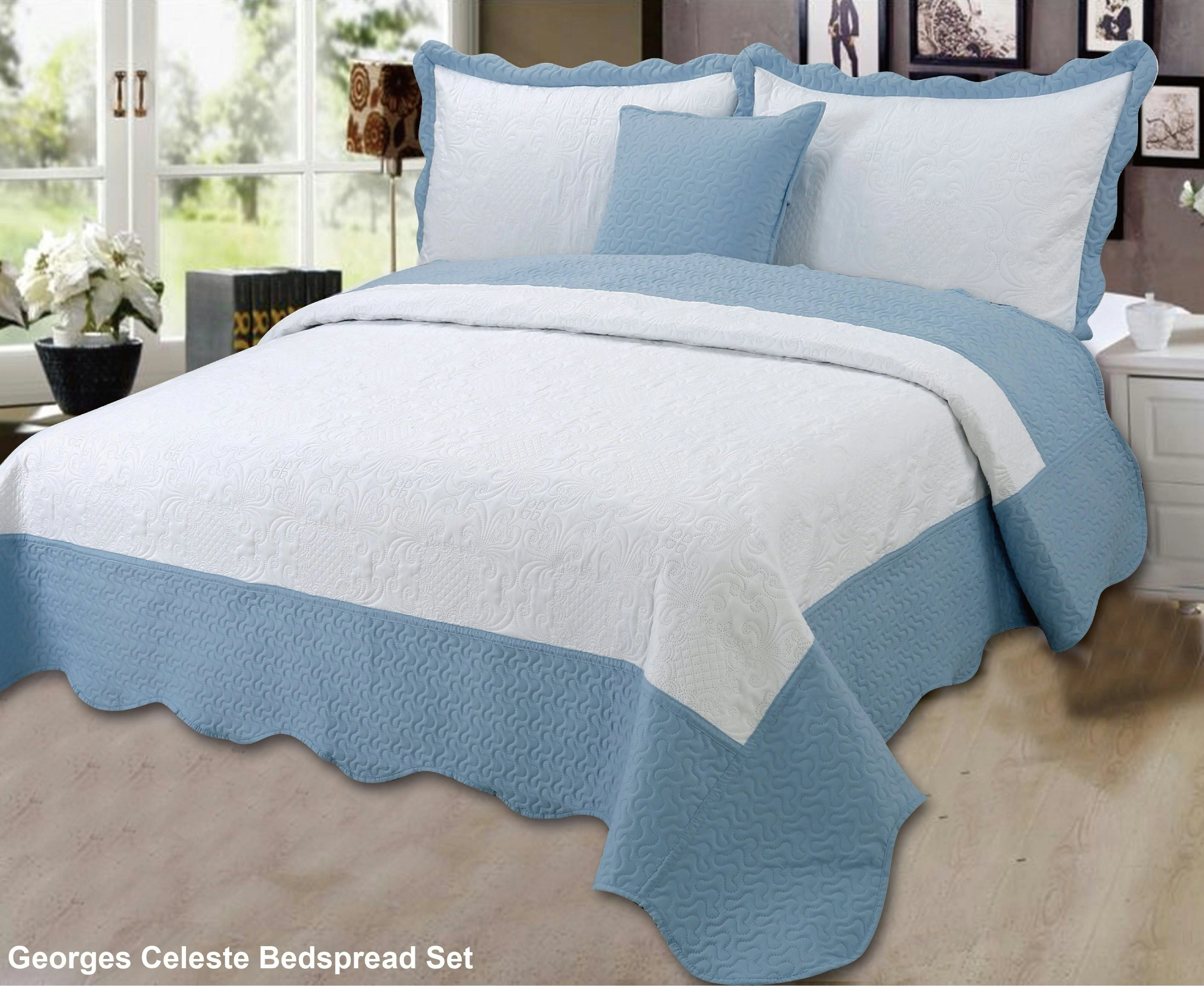 Georges Celeste Pinsonic Bedspread Set, Powder Blue