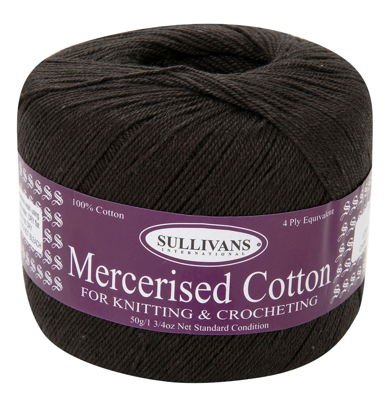 Sullivans Mercerised Crochet Yarn, Black- 50g Cotton Yarn