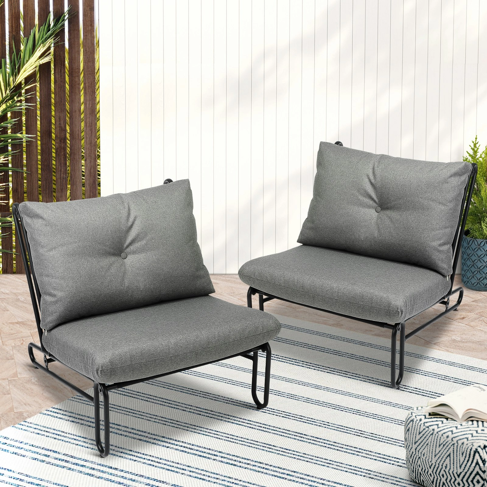 Livsip 2PCS Outdoor Lounge Chairs Patio Furniture Garden Sofa with Cushions Grey