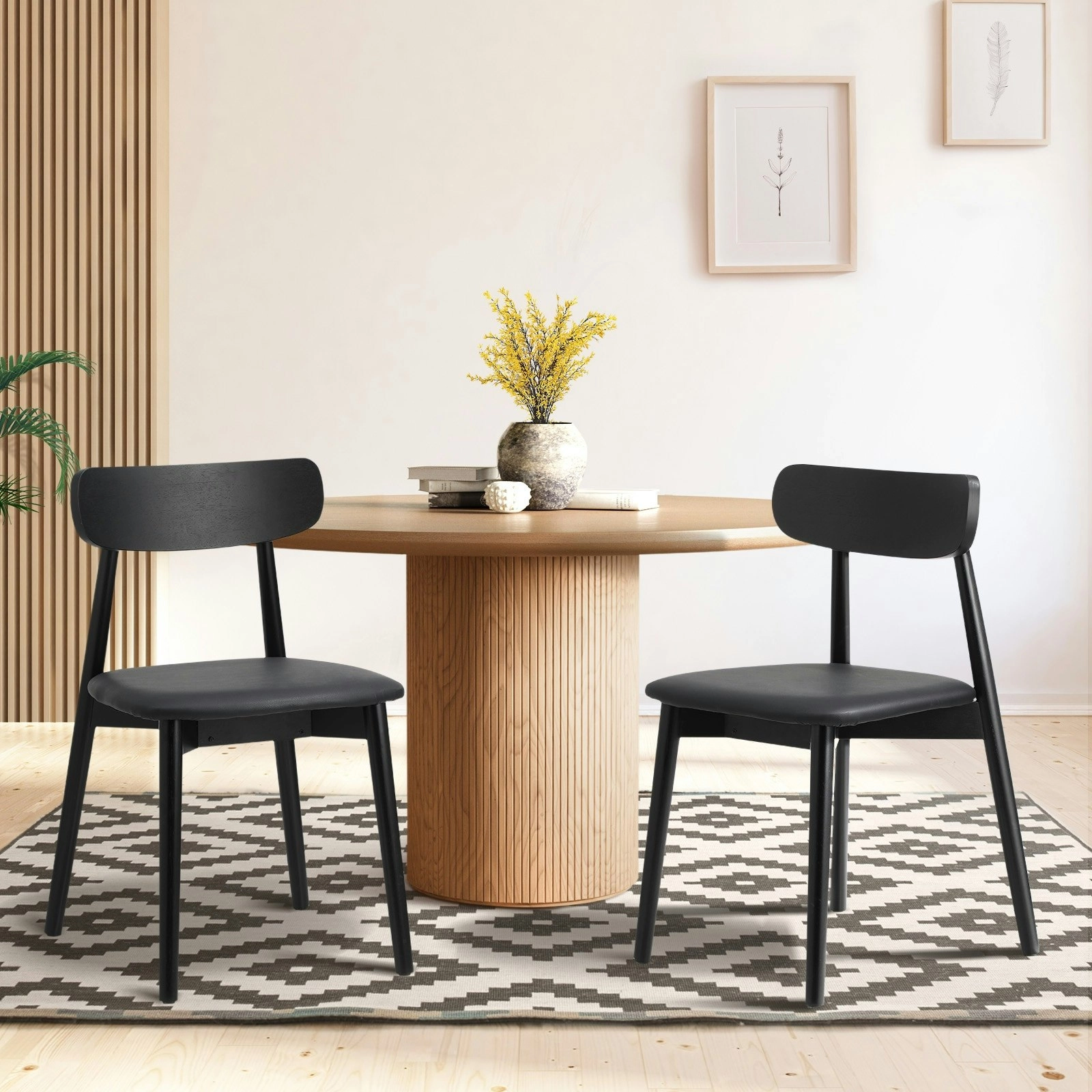 Oikiture 2x Dining Chairs Kitchen Chair PU Leather Solid Wood Cafe Lounge Black