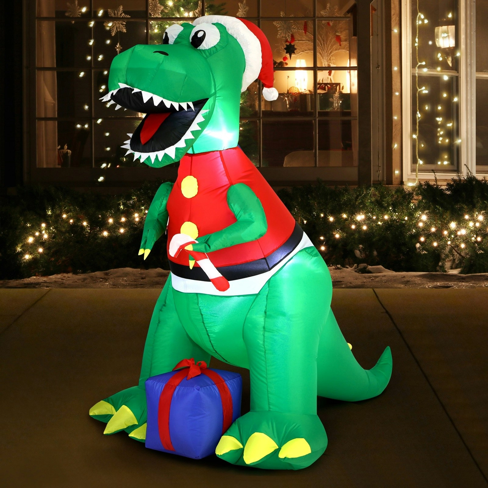 Mazam Christmas Inflatable Dinosaur 1.8M Xmas LED Lights Outdoor Decoration