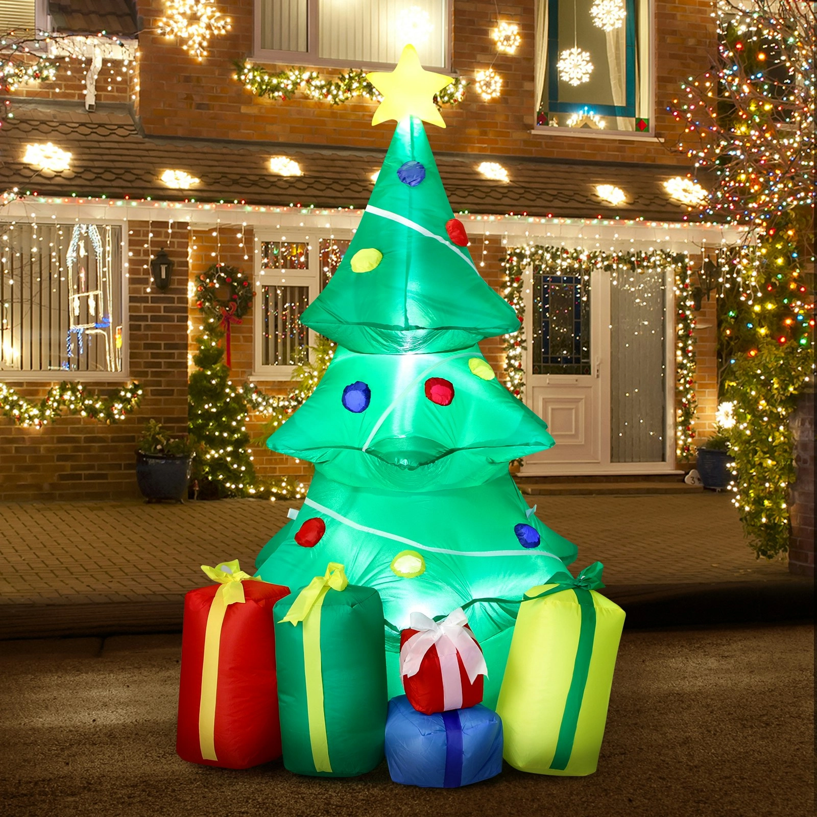 Mazam 2PCS Christmas Inflatable Tree Gifts 1.5M Xmas Decor LED Lights Outdoor