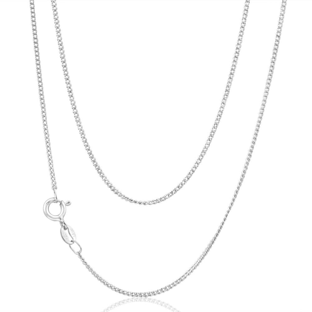 9ct White Gold Curb Chain 45cm long diamond Cut