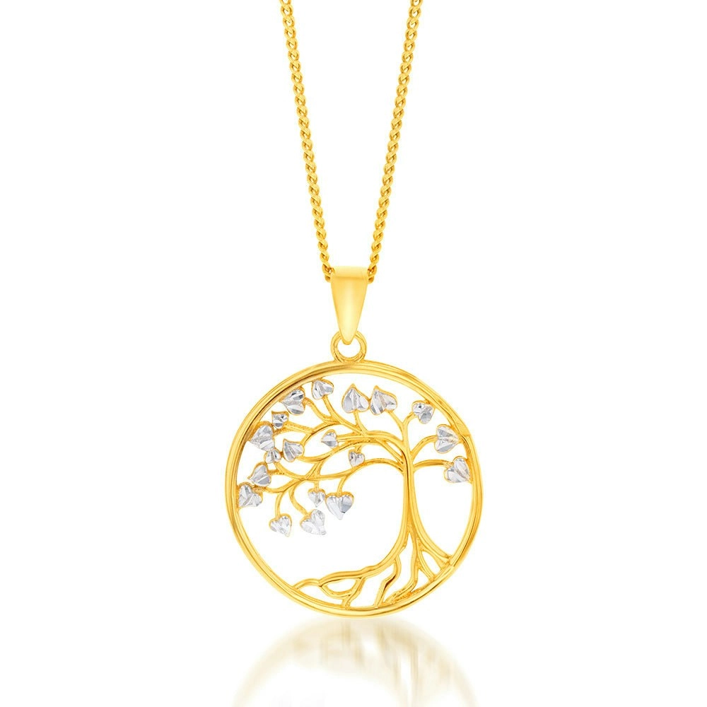 9ct Yellow And White Gold Diamond Cut Tree Of Life Pendant