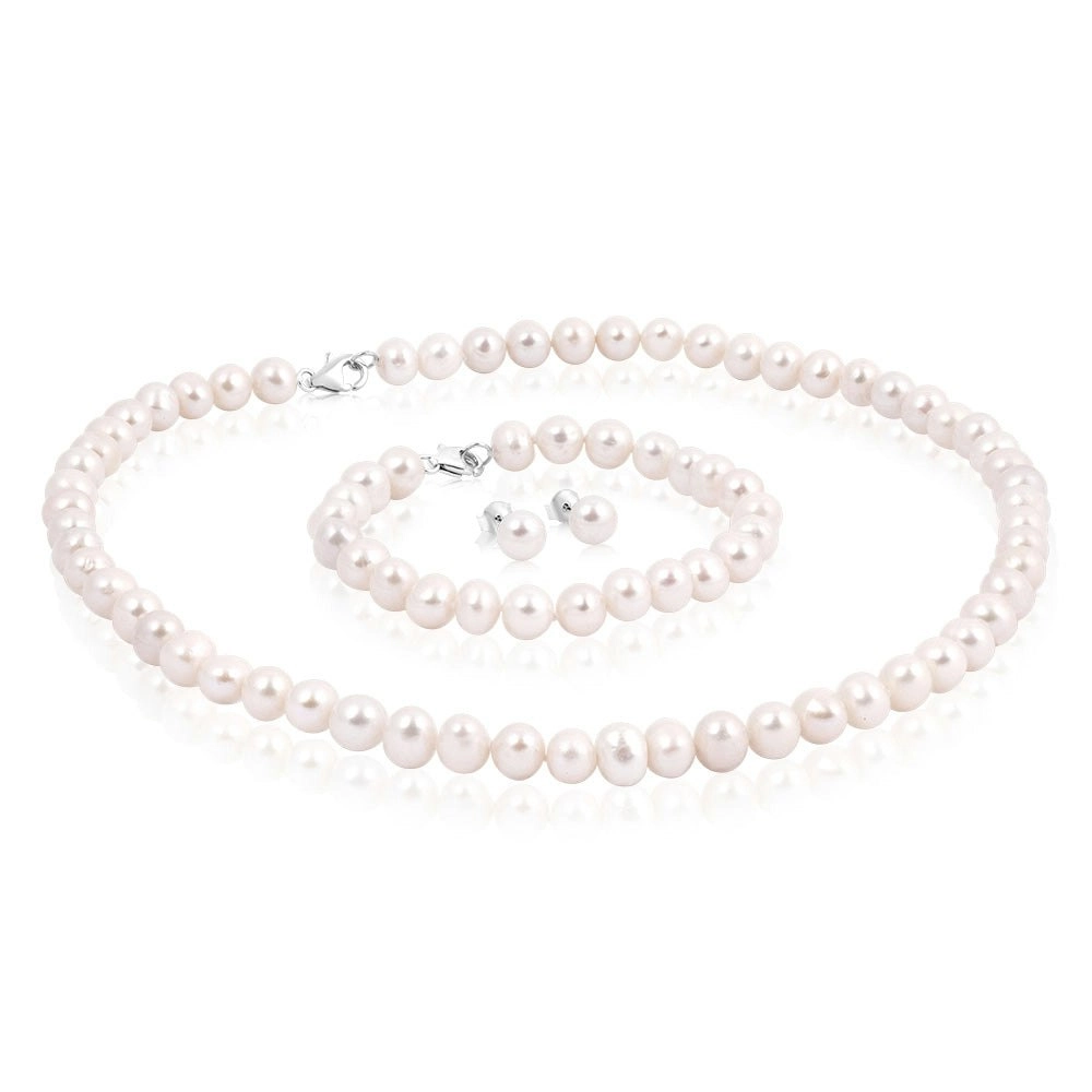 Freshwater White Pearl Boxed Set with Sterling Silver Clasp