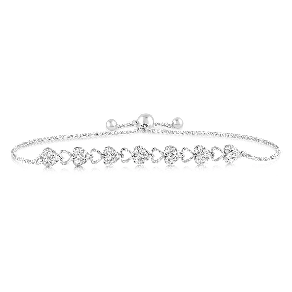 Sterling Silver 1/10 Carat Diamond Heart Slider Bracelet