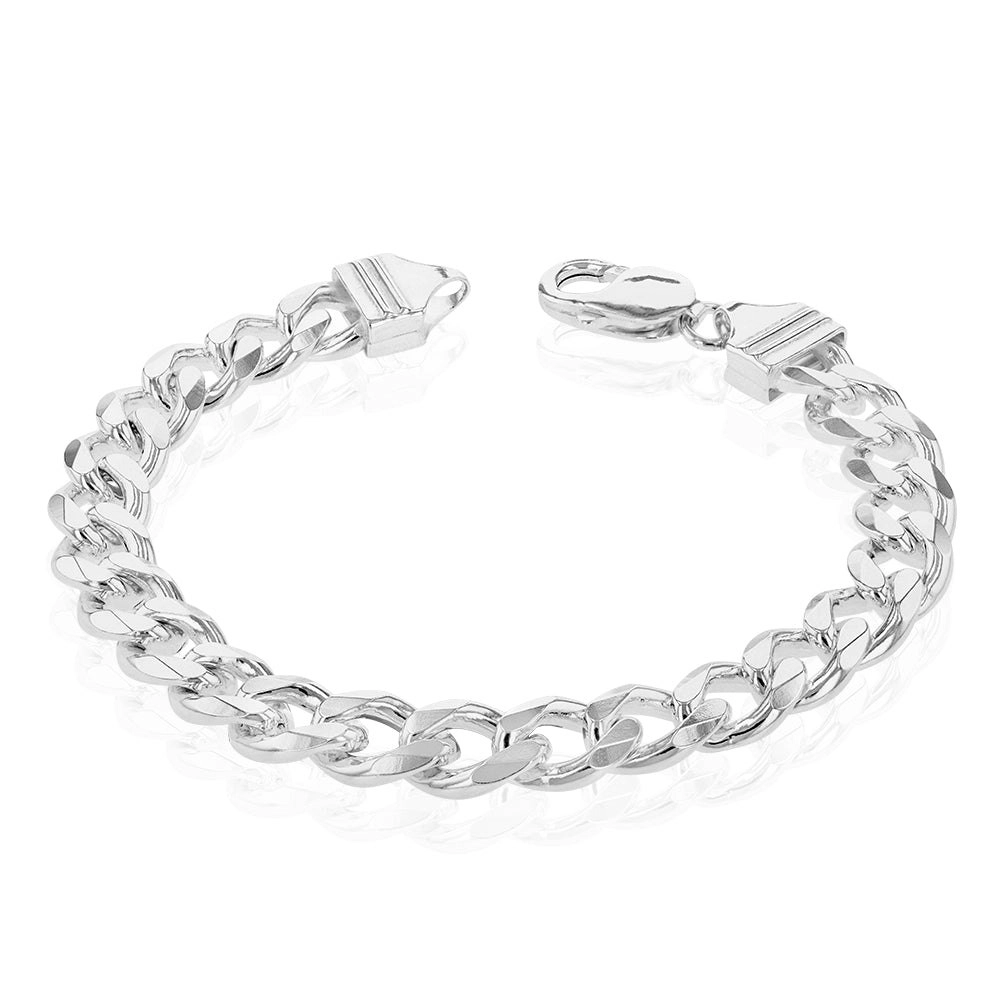 Sterling Silver Dicut Heavy Curb 250 Gauge Gents Bracelet 21cm