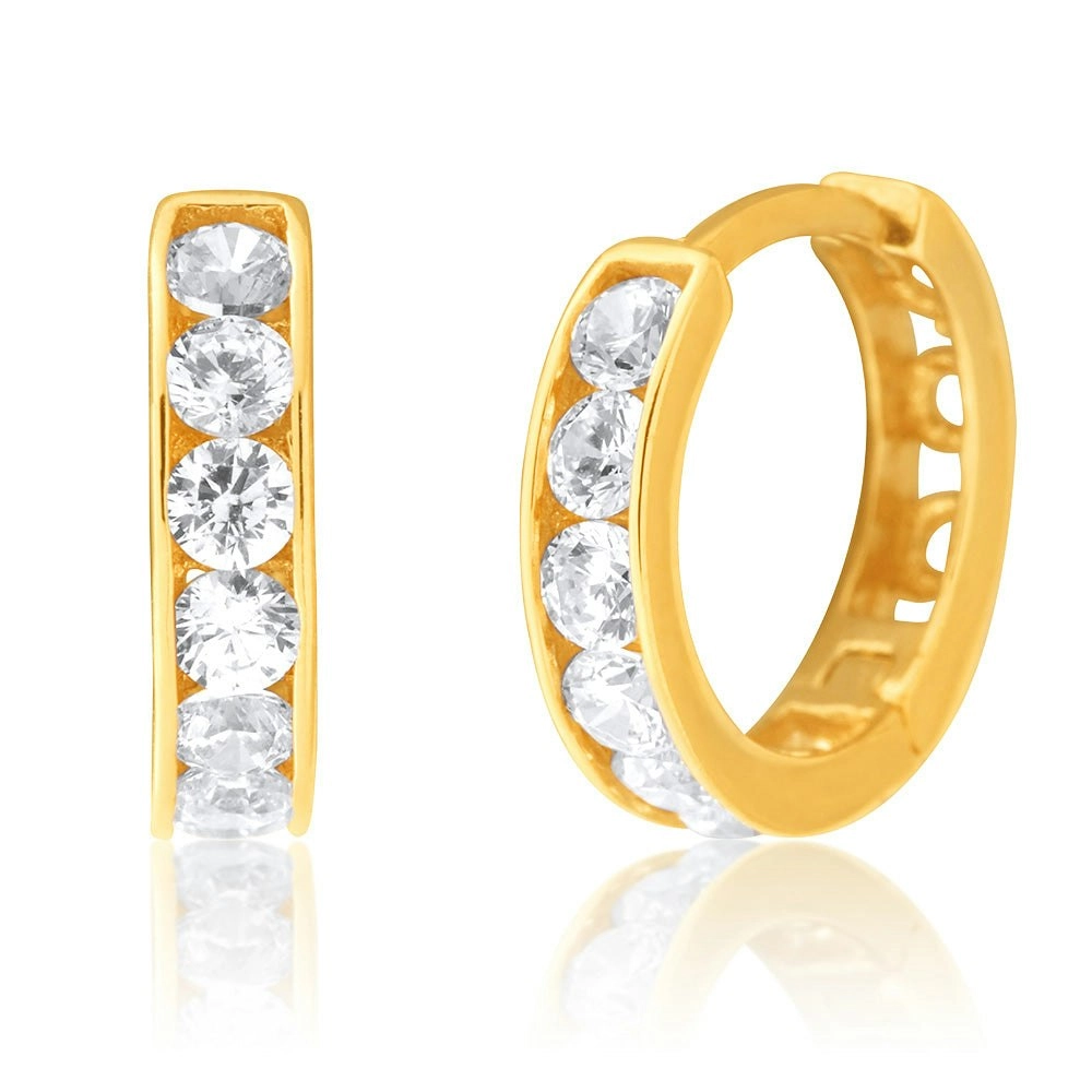 9ct Yellow Gold White Zirconia 10mm Huggies