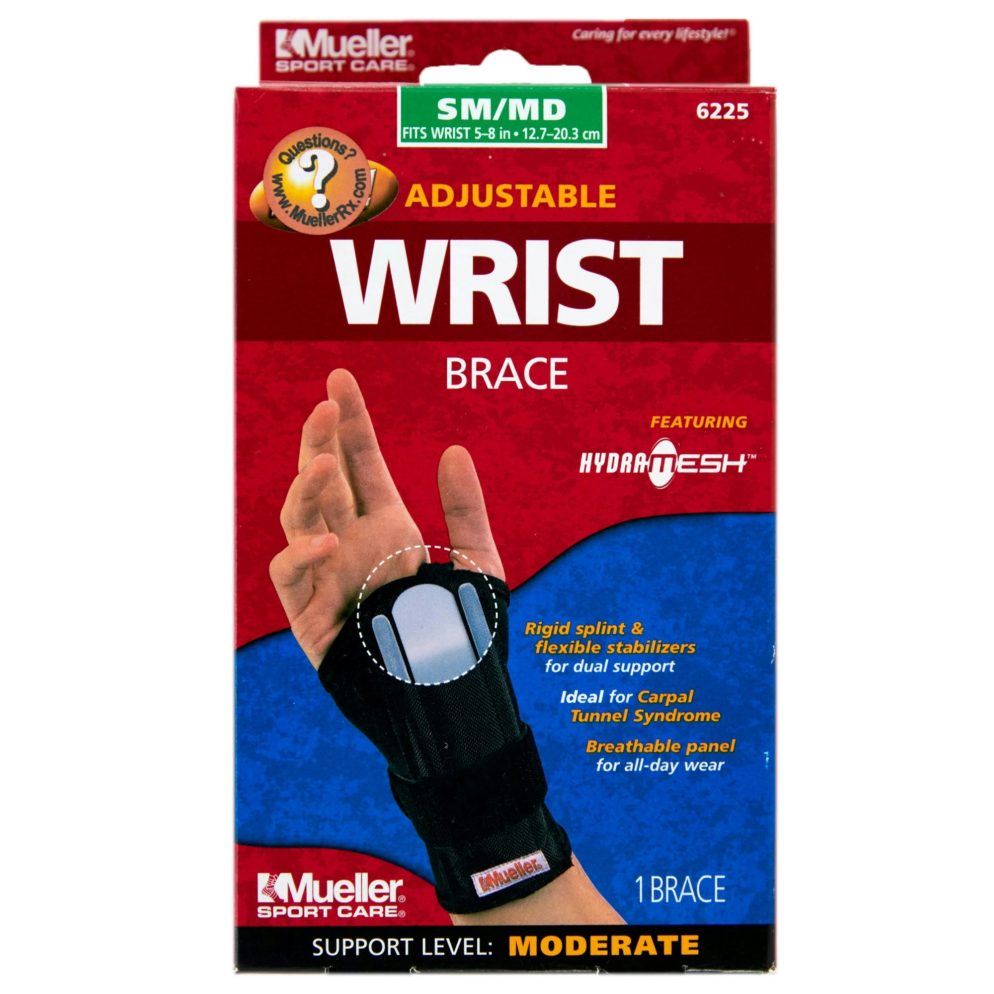 Moderate Support Level Adjustable Wrist Brace, Black- Small/Medium