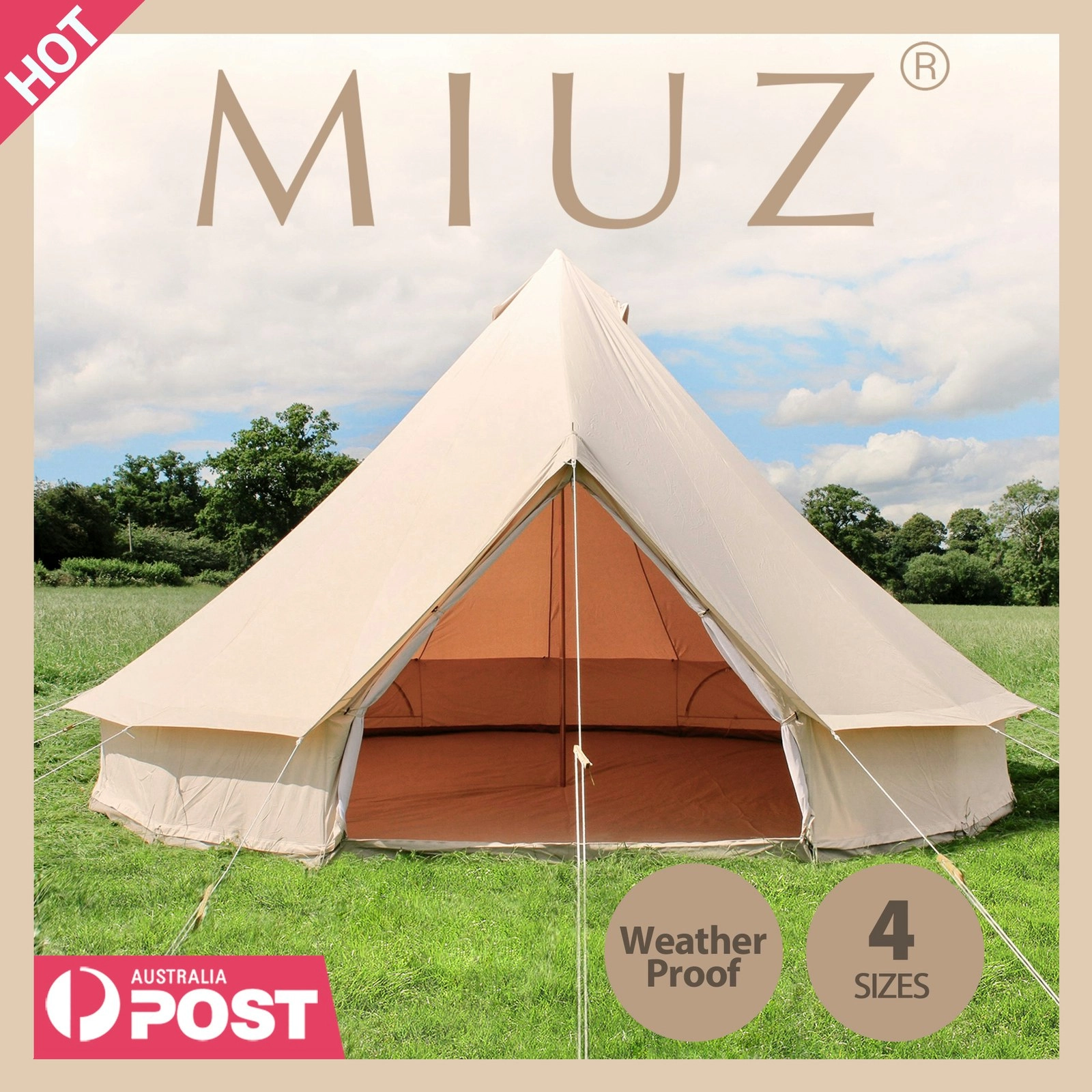 MIUZ 4-Season Bell Tent 3M 4M 5M 6M Waterproof Canvas Belltent Glamping Yurt Teepee Commercial Grade Tents