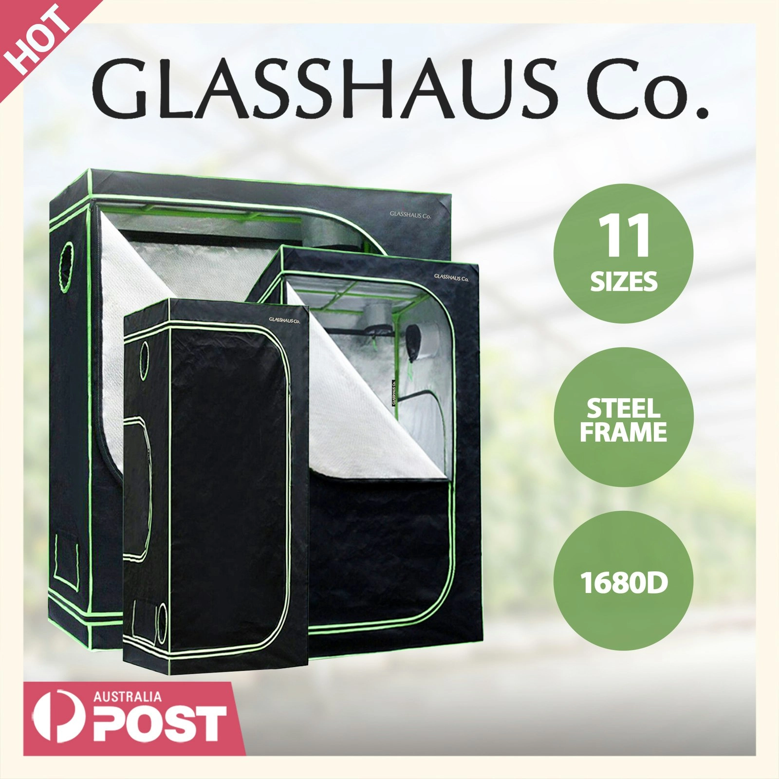 Glasshaus Grow Tent Kits Hydroponic Indoor Grow System Plant Real 1680D Oxford 11 Sizes